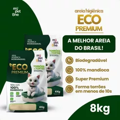 Kit 2 Areia Biodegradável 100% Mandioca para Gatos Cat Bio Eco Premium Grãos Finos MyPetOne - 8Kg