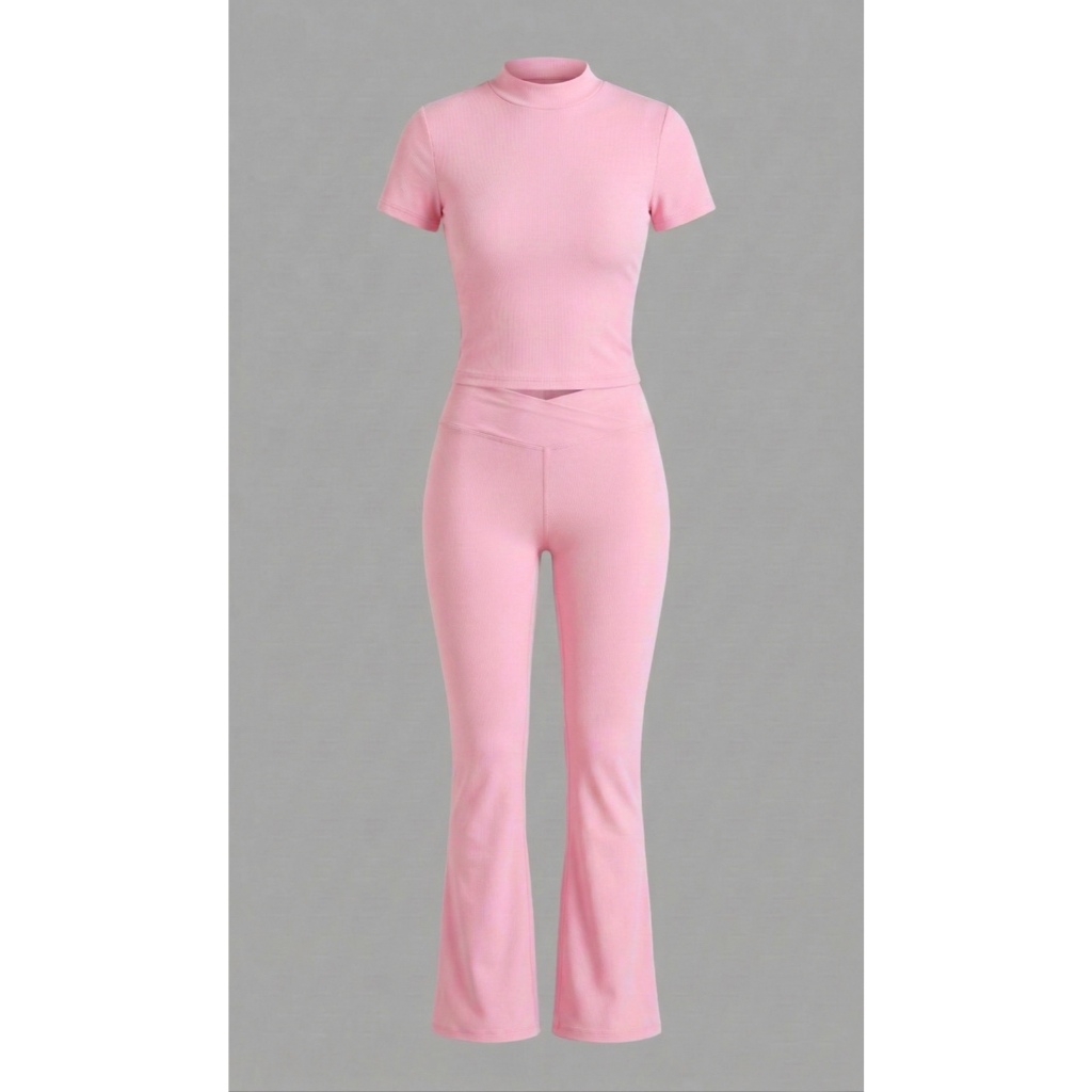 Conjunto Fitness Academia Roupa Feminina Moda Ginástica Yoga Calça Flare Legging Top Confortável