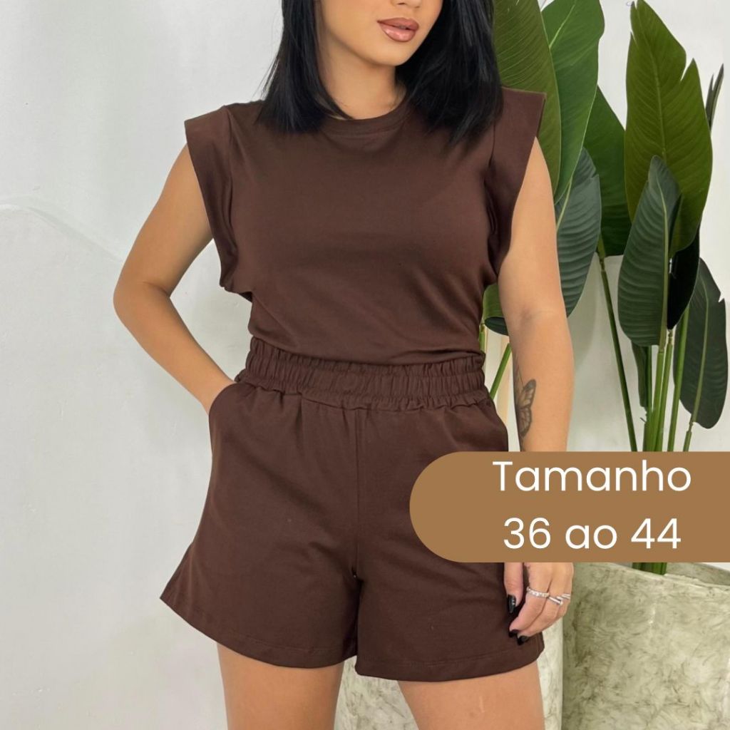 Conjunto Feminino Casual Blusa e Short Liso Algodão Premium