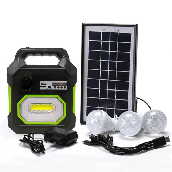 Kit Iluminação Solar Portátil – Lanterna, Rádio FM, MP3 e 3 Lâmpadas LED para Camping 3114