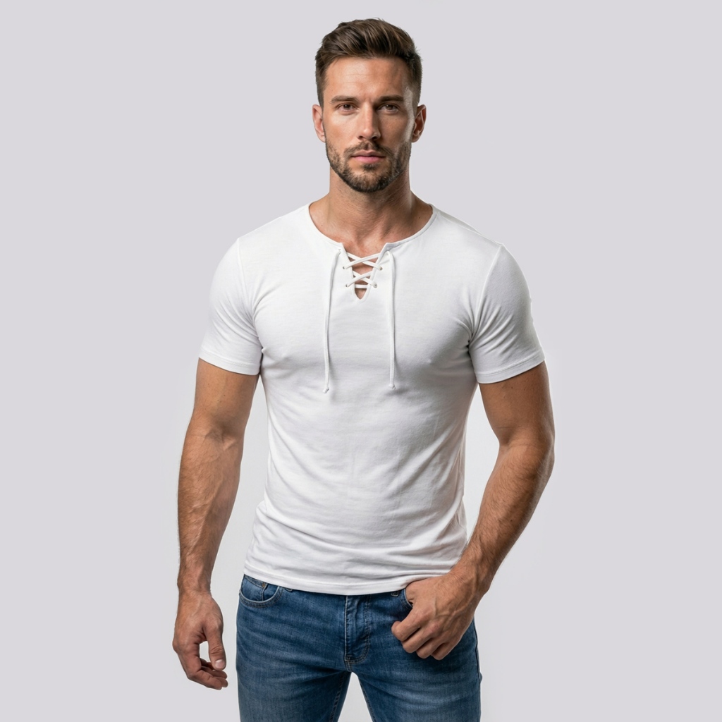 Camiseta Slim Bata Ilhós Masculina Básica Camisa Viscose Elastano Blusa Manga Curta Viscolycra