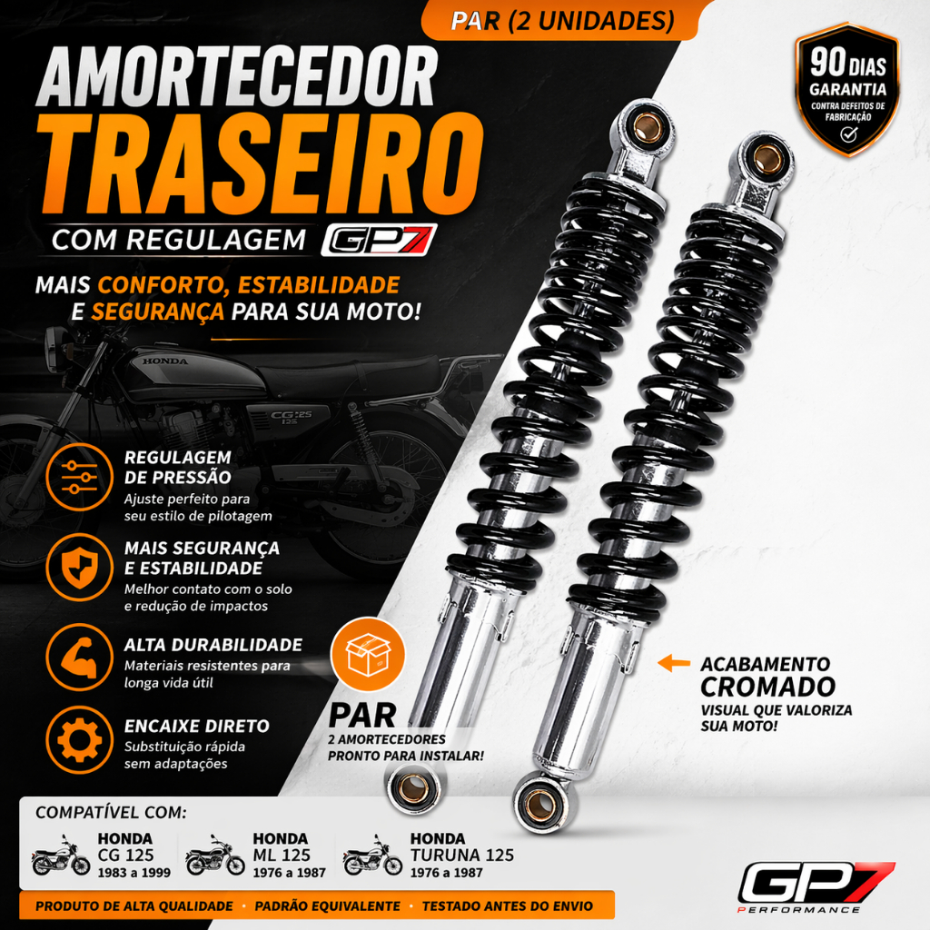 Par Amortecedor Traseiro Honda CG (83-99) ML (76-87) Turuna (76-87) com Regulagem