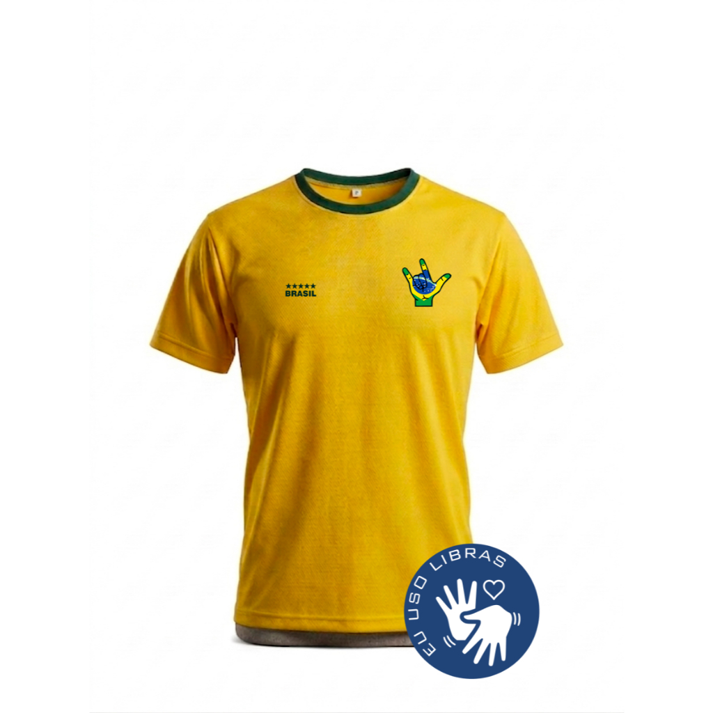 Camisa da seleção dry fit Camiseta Verde Amarelo Camiseta com Estampa LIBRAS Camiseta COPA Camisa de Time tecido dryfit