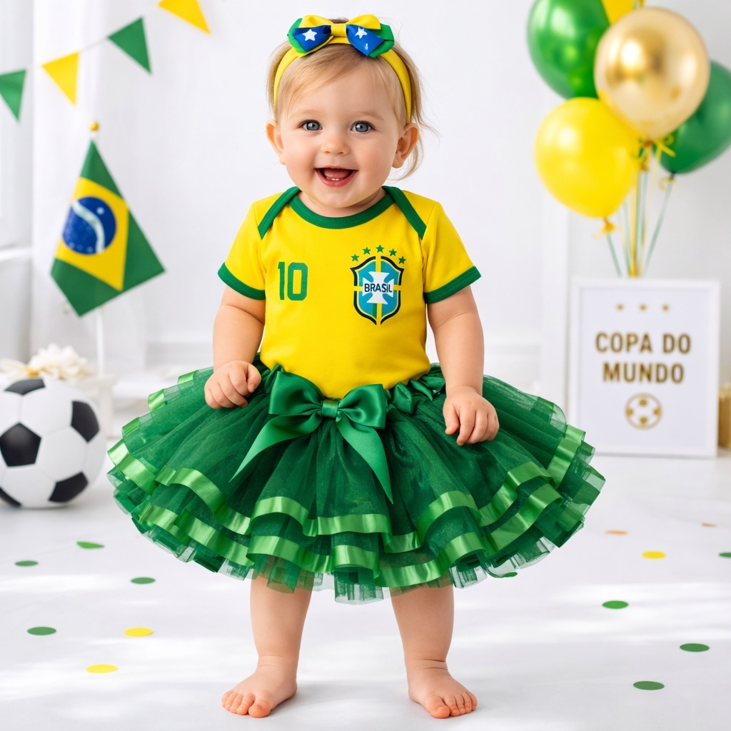 Body Bebê  Roupa Infantil Time Menina Saia Tutu Verde + faixa Bodie Temático