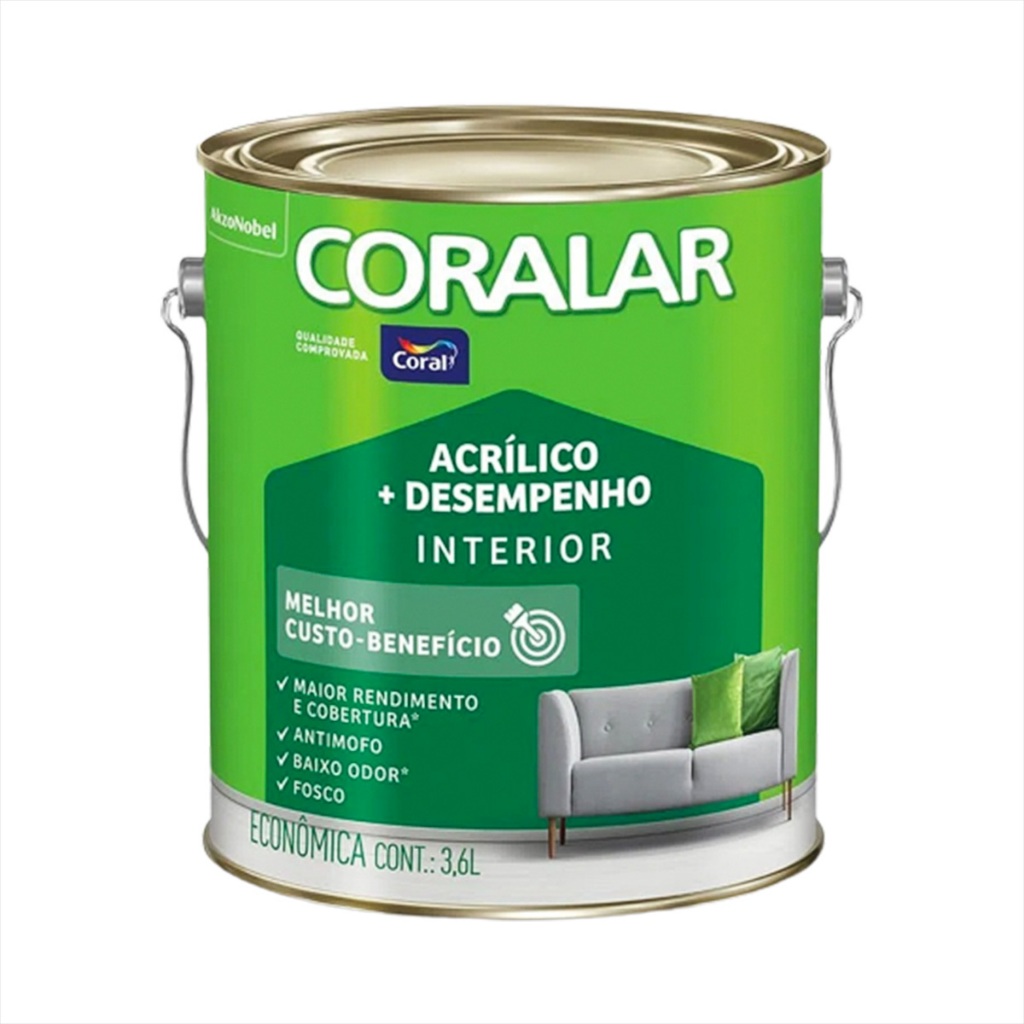 Tinta Coralar Paredes 3,6L Coral Anti Mofo Mais Desempenho Acrílica Interiores Cores