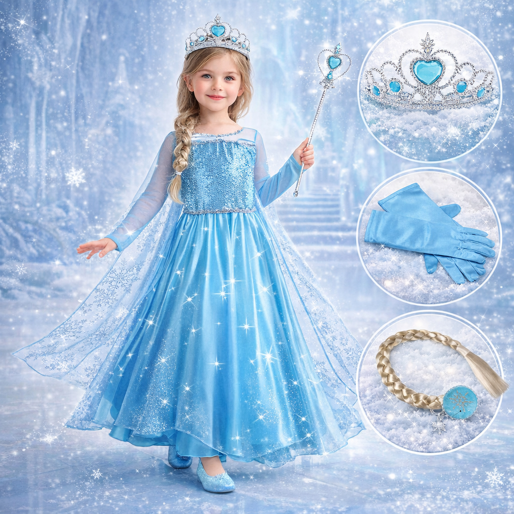 Fantasia Vestido Infantil Elsa Frozen Com Capa E Acessórios Festa Hallowen Crianças em Oferta na Shopee