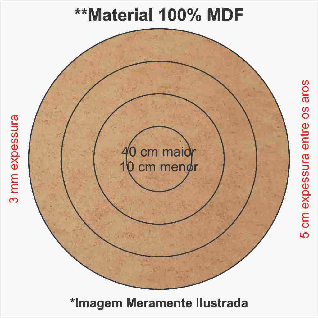 Jogos de 3 Aros Diferentes 40 cm para filtro dos sonhos MDF 3MM Borda 5 cm MDF 3MM