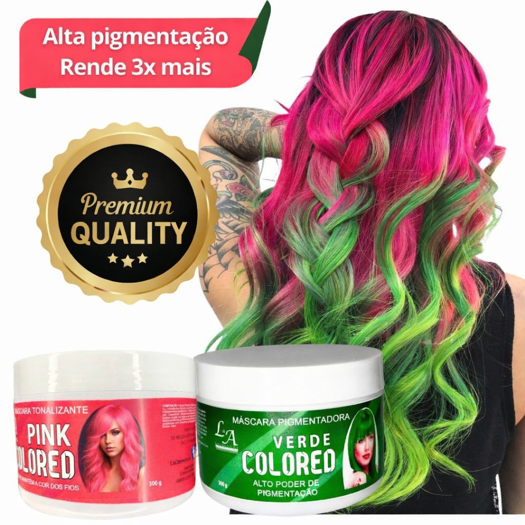 Combo Tonalizante Rosa e Verde - Cabelos e Mechas Coloridas | Alta Pigmentação | Sem Amônia