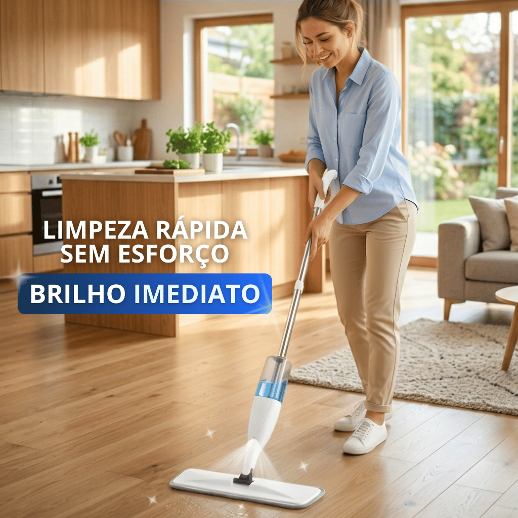 Mop Spray Rodo Mágico Limpa Piso com Reservatório Refil Microfibra Lavável Reutilizável Cabo Limpeza Casa