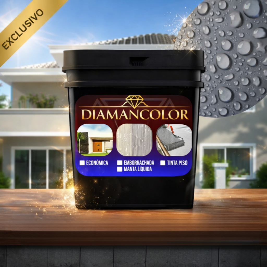 Manta Líquida Emborrachada 14kg Diamancolor 1,5Kg Resistente, Blinda Lajes Alta Cobertura Borracha
