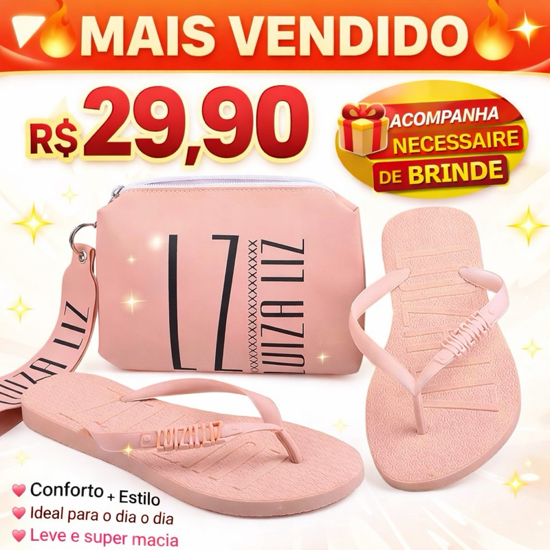 Kit Bolsa De Mão E Chinelo / Necessaire Carteira Luiza Liz