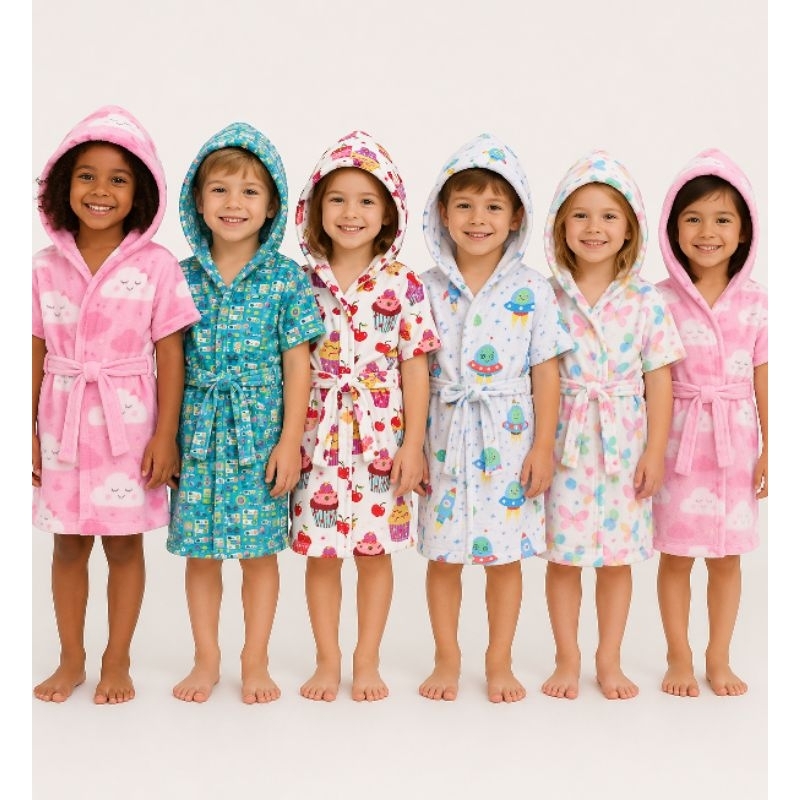 Roupão Infantil de Piscina com Capuz Atoalhado Macio