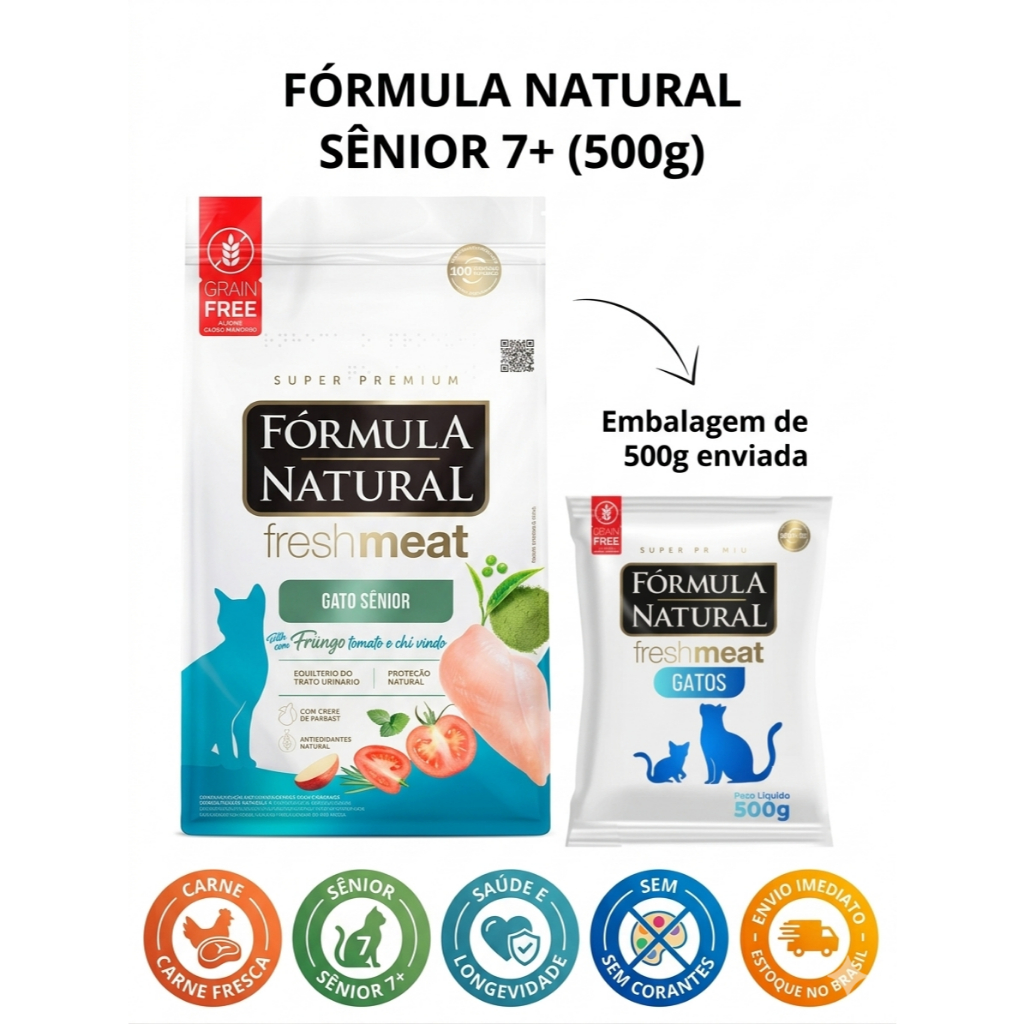 Ração Gato Sênior Formula Natural Fresh Meat 500g – Carne Fresca, Alta Digestibilidade, +7 Anos, Premium Natural