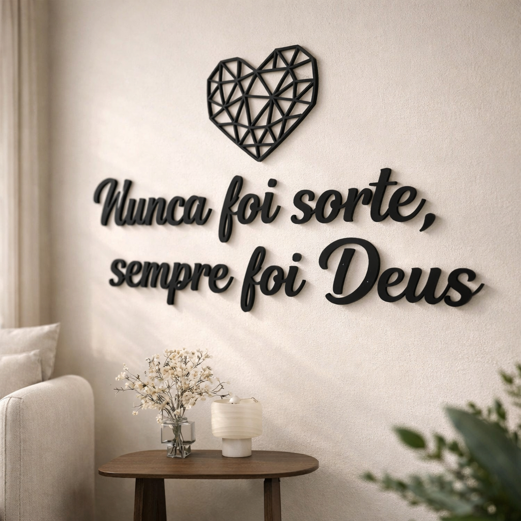 Frase Nunca foi sorte sempre foi Deus em MDF Quadro Decorativo Religioso