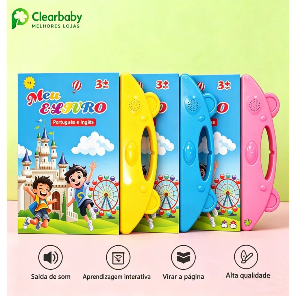 Imagem Livro Interativo com Som Infantil Bilingue PT EN  PT EN Brinquedo interativo Educativo Brinquedo Aprimoram compreensão