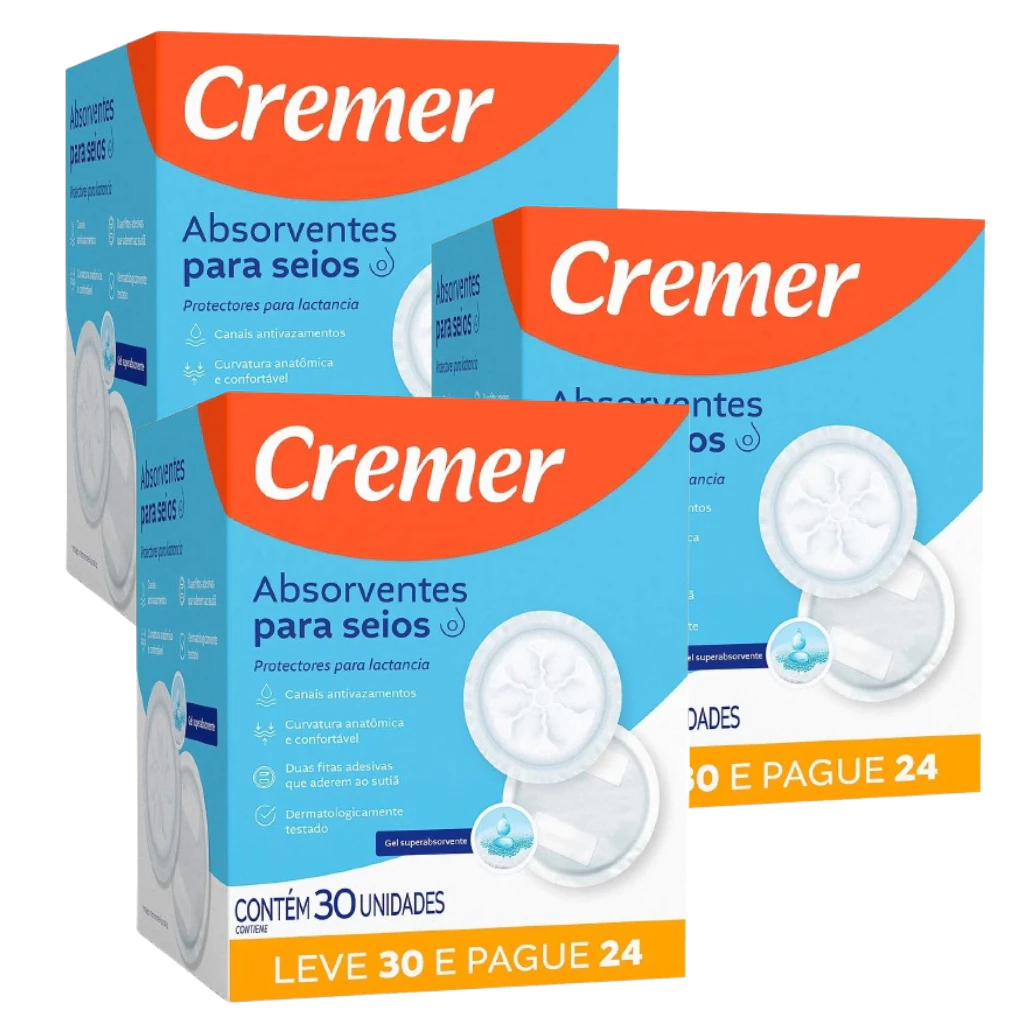 Kit 90 Unidades de Absorvente Descartavéis Para Seios Toque Suave Cremer