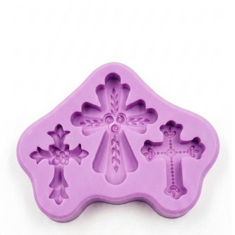 Molde de Silicone  3 CRUZ BATISMO Pasta Americana Confeitaria Biscuit  Gesso Cód 128