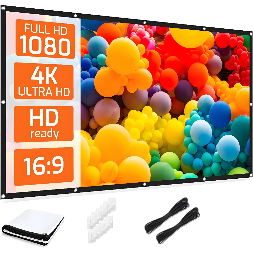 Tela de Projeção 16:9 Anti-Luz –120" com Borda Preta e Furos de Fixação para Home Theater