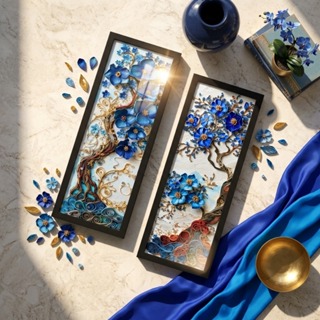 Kit 2 Quadros 18x45 cm quarto sala varanda escritório Flores árvore da vida moldura e vidro em Oferta na Shopee