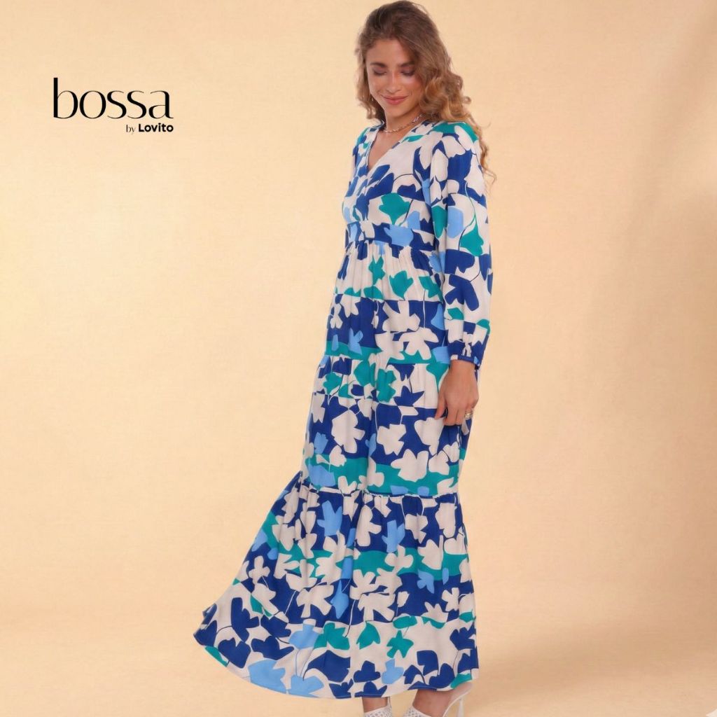 Lovito Bossa Vestido Longo Feminino em Viscose Manga Longa Estampado DRB16621692 · foto 2