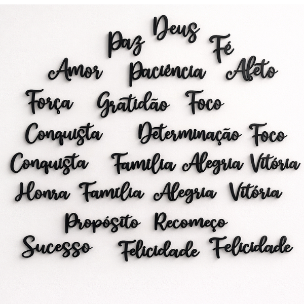 Palavra Para Parede Decorativo Aplique Gratidão, Amor, Família Madeira MDF Com Fita Dupla Face Adesiva Preto Fosco