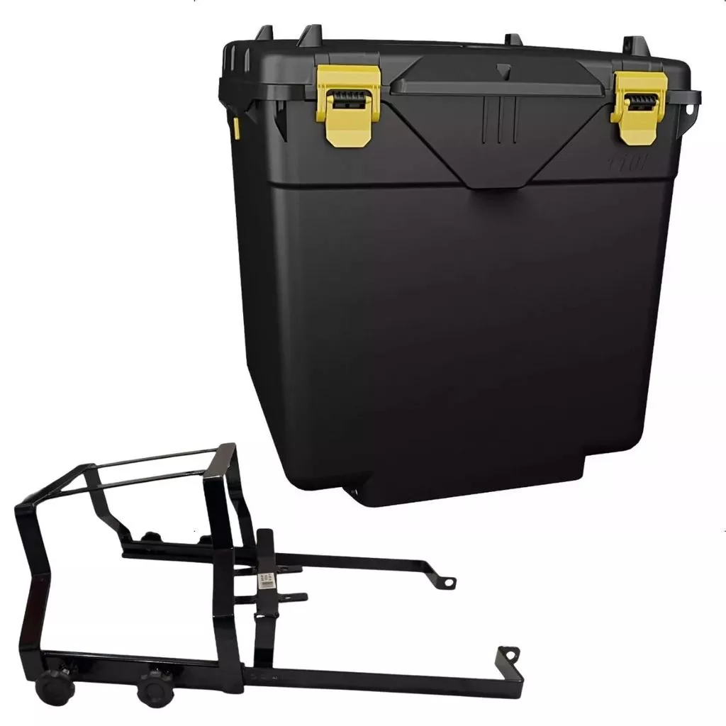 Caixa Baú Moto 110L Icbras + Suporte com Regulagem Garupa / Bros 160 / Trava Mais