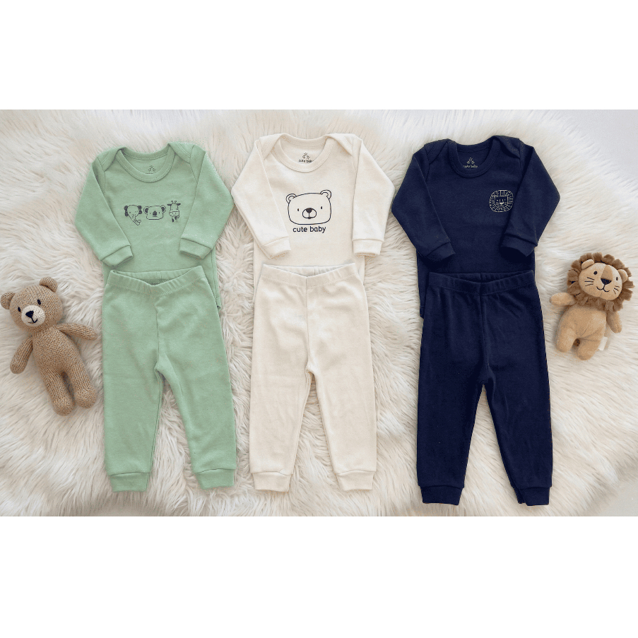 Kit 6 Peças Bebe Menino 100% Algodão (3 Body + 3 Calça Mijão Pagão) RN ao GG Roupa Nenem Minimalista