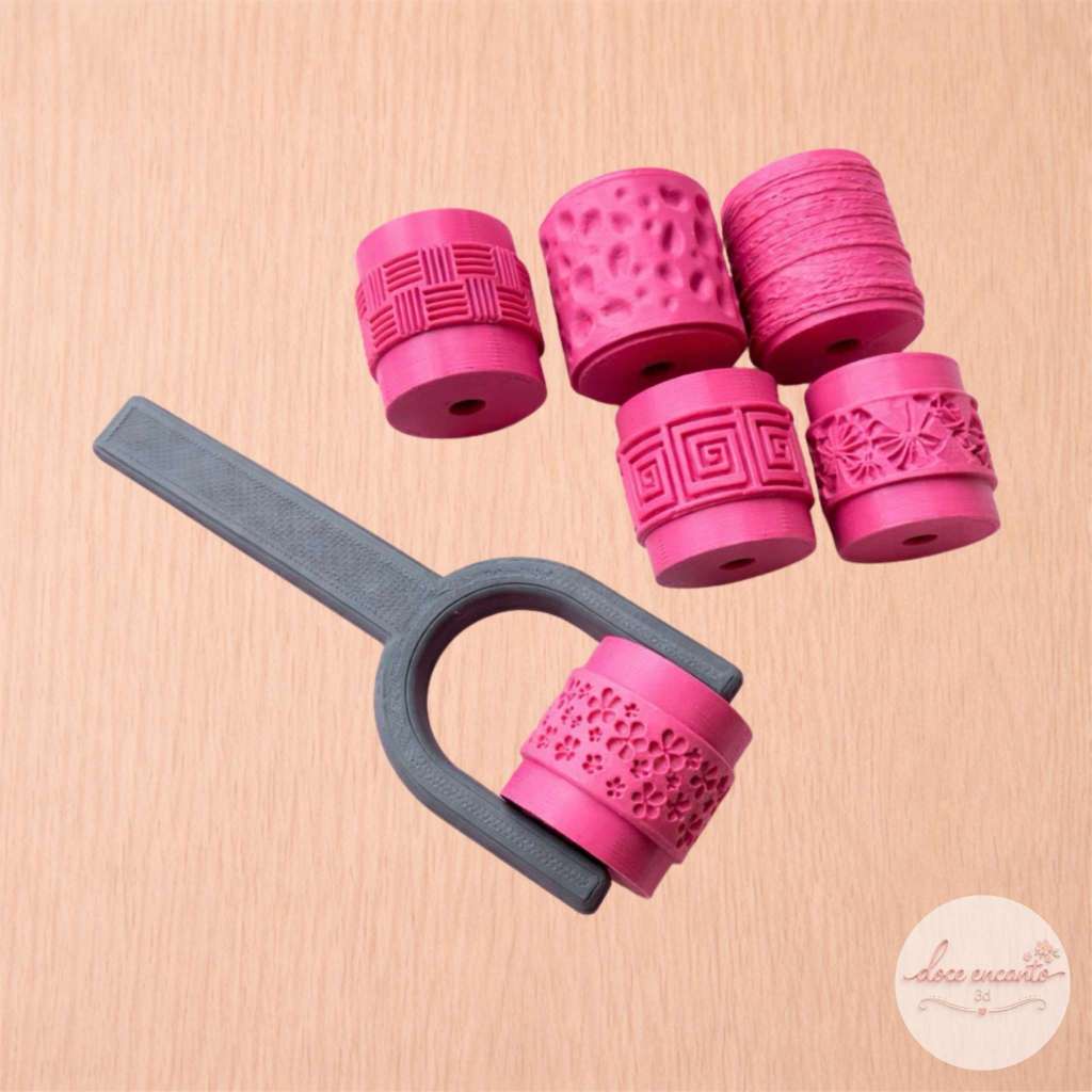 Rolo Marcador Texturizador 3D com 6 Estampas | Decorador para Biscoitos, Fondant e Pasta Americana