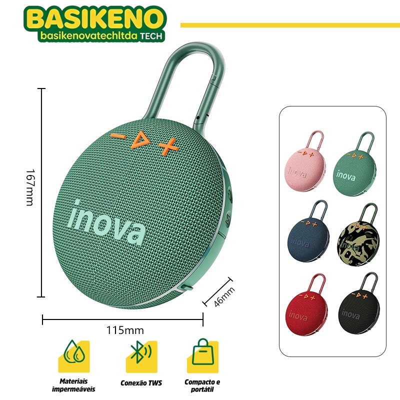 BASIKENO Caixa de Som Bluetooth TWS FM Portátil Potente Graves Robustos 4 Modos para Esportes e Passeios e Festas