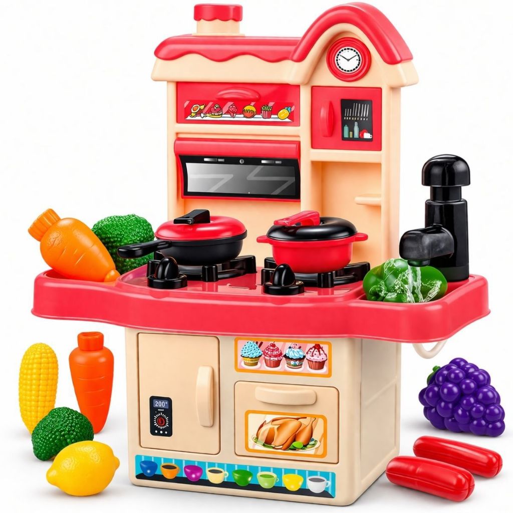 Mini Cozinha Infantil Completa Sai Água de Verdade Pia Geladeira Fogão Forno