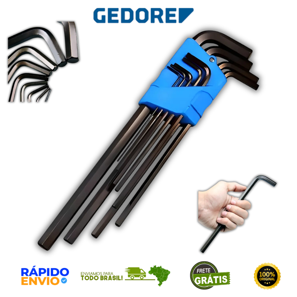 Jogo de Chaves Hexagonais (Allen) Longa, 1,5 mm a 10 mm Com 9 Peças 42L-9M GEDORE Oferta