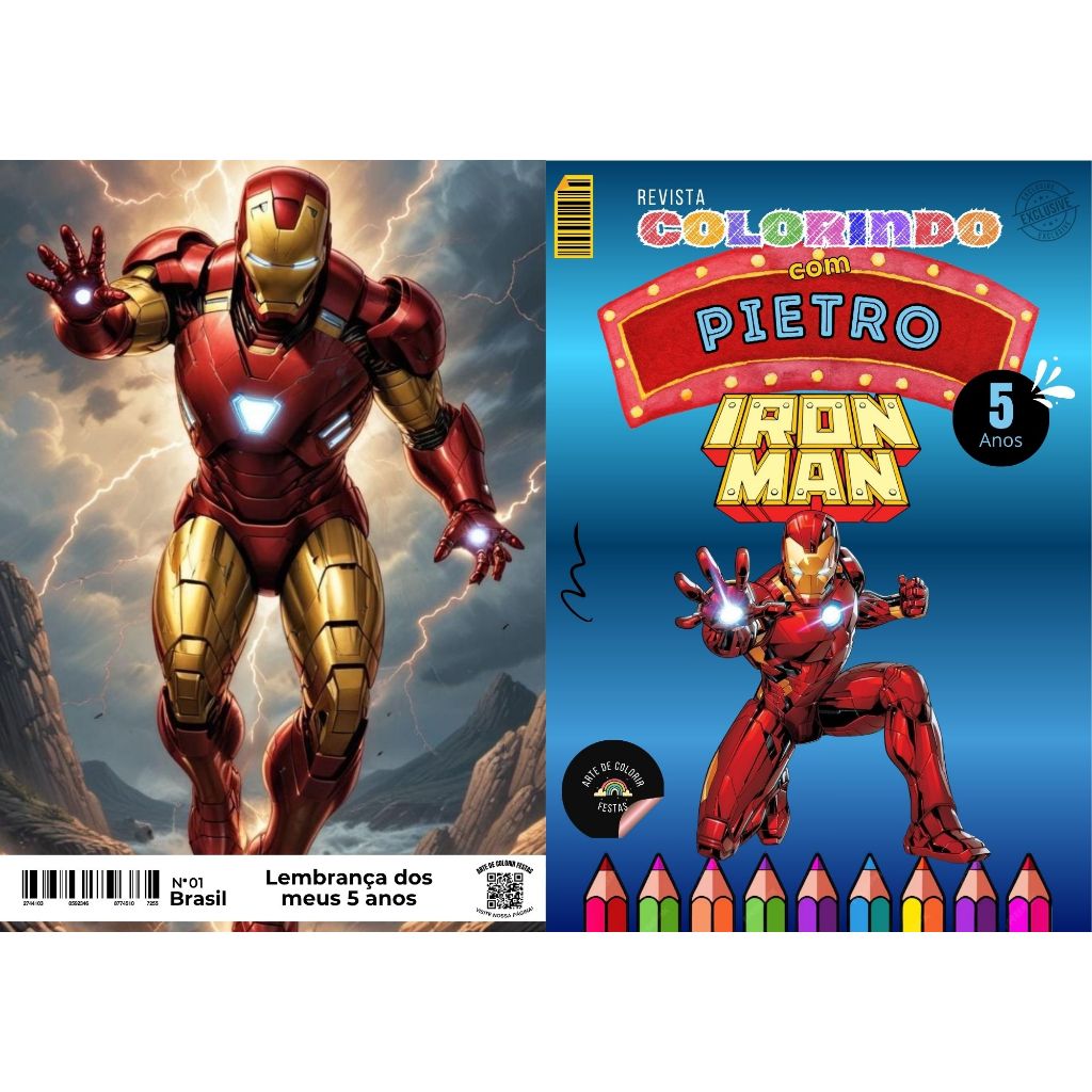 20 Livrinho de Colorir Homem de Ferro Personalizado com Nome e Idade Festa Infantil Aniversário