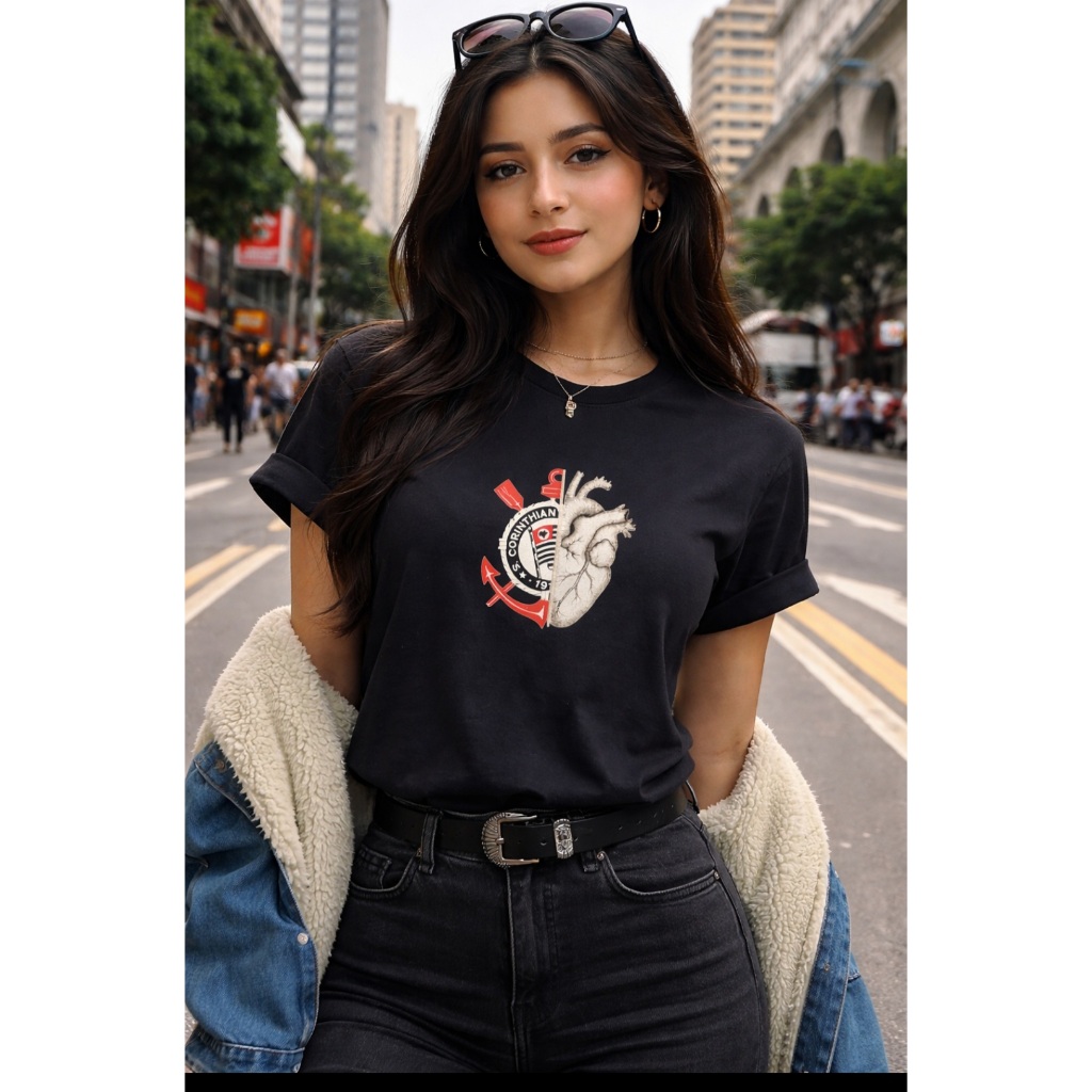 Camiseta Time Futebol Camisa Corinthians Blusa Torcedora Corintiana Coração Promoção Novo
