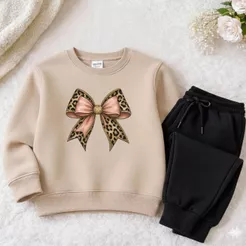 Conjunto moletom juvenil e infantil meninas laço blusa de frio careca e calça moletom flanelada