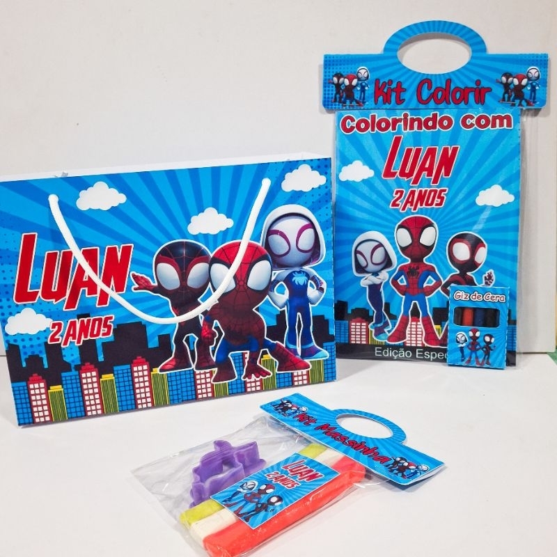 Kit Colorir + Massinha Spidey e Seus Amigos Lembrancinha Personalizada Aniversário Infantil homem aranha Menino  Luxo