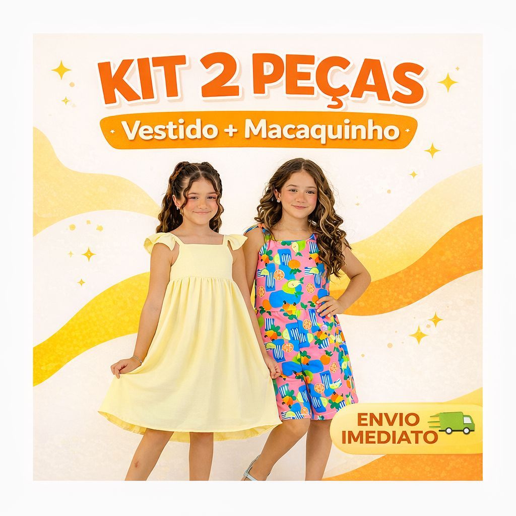 Kit 2 Peças Vestido e Macaquinho Menina Infantil e Juvenil 4 a 12 Anos Para Passeios, Escolase Dia a Dia em Oferta na Shopee