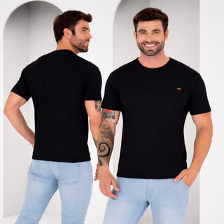 Camiseta Preta Casual Masculina Premium de Gola Redonda