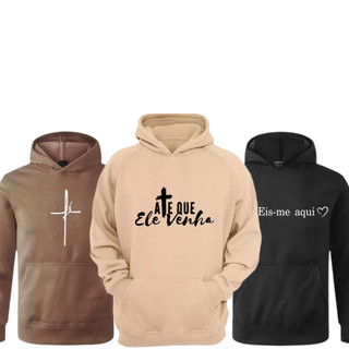 Kit 3 Blusa de Frio Estampada Cristã Moletom Canguru Unissex Casaco Flanelado Promoção Envio Imediato