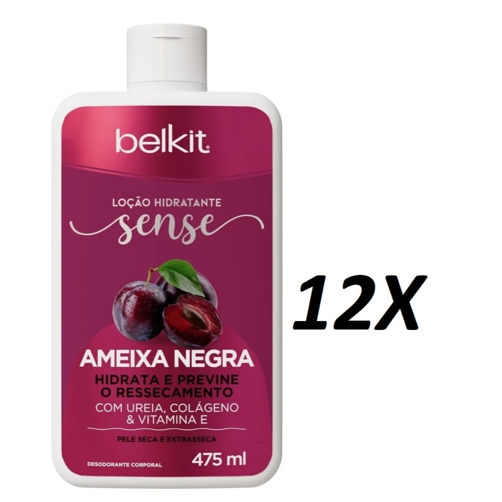 Kit 12 Hidratante Corporal Ameixa Negra 475ml BELKIT | Loção Hidratante para pele seca e ressacada
