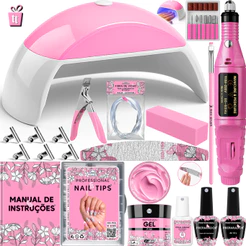 Kit Unha Gel Acrigel Fibra Para Iniciantes Completo Cabine estufa de Unhas e lixadeira elétrica Manicure Profissional