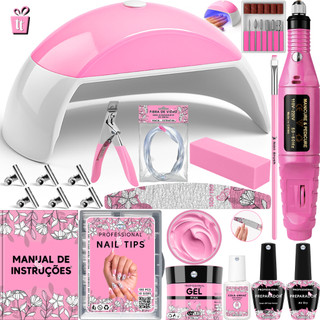 Kit Unha Gel Acrigel Fibra Para Iniciantes Completo Cabine estufa de Unhas e lixadeira el…