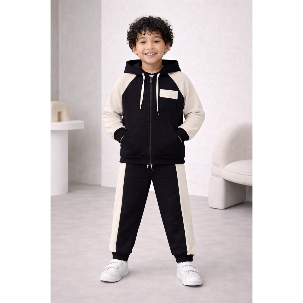 Conjunto Infantil Masculino Moletom Com Capuz Roupa Confortável Ziper Calça Quentinho Peluciado Frio