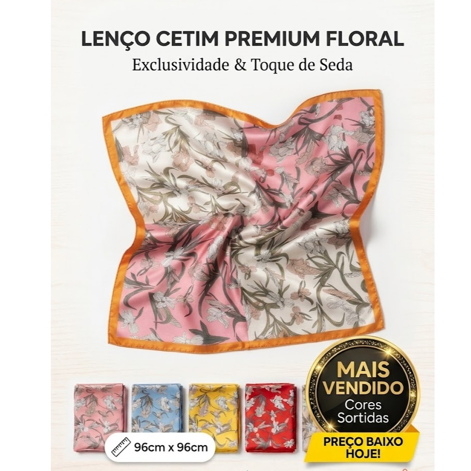 Lenço Feminino Cetim Floral Elegante Para Cabelo Pescoço Bolsa Moda Feminina