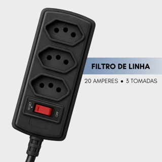 Filtro de Linha 3 Tomadas 1,5 metros 20 Amperes para ar condicionado Force Line em Oferta na Shopee