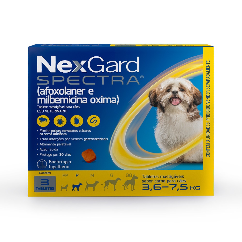 Antipulgas e Carrapatos NexGard Spectra para Cães de 3,6 a 7,5kg - 1 tab
