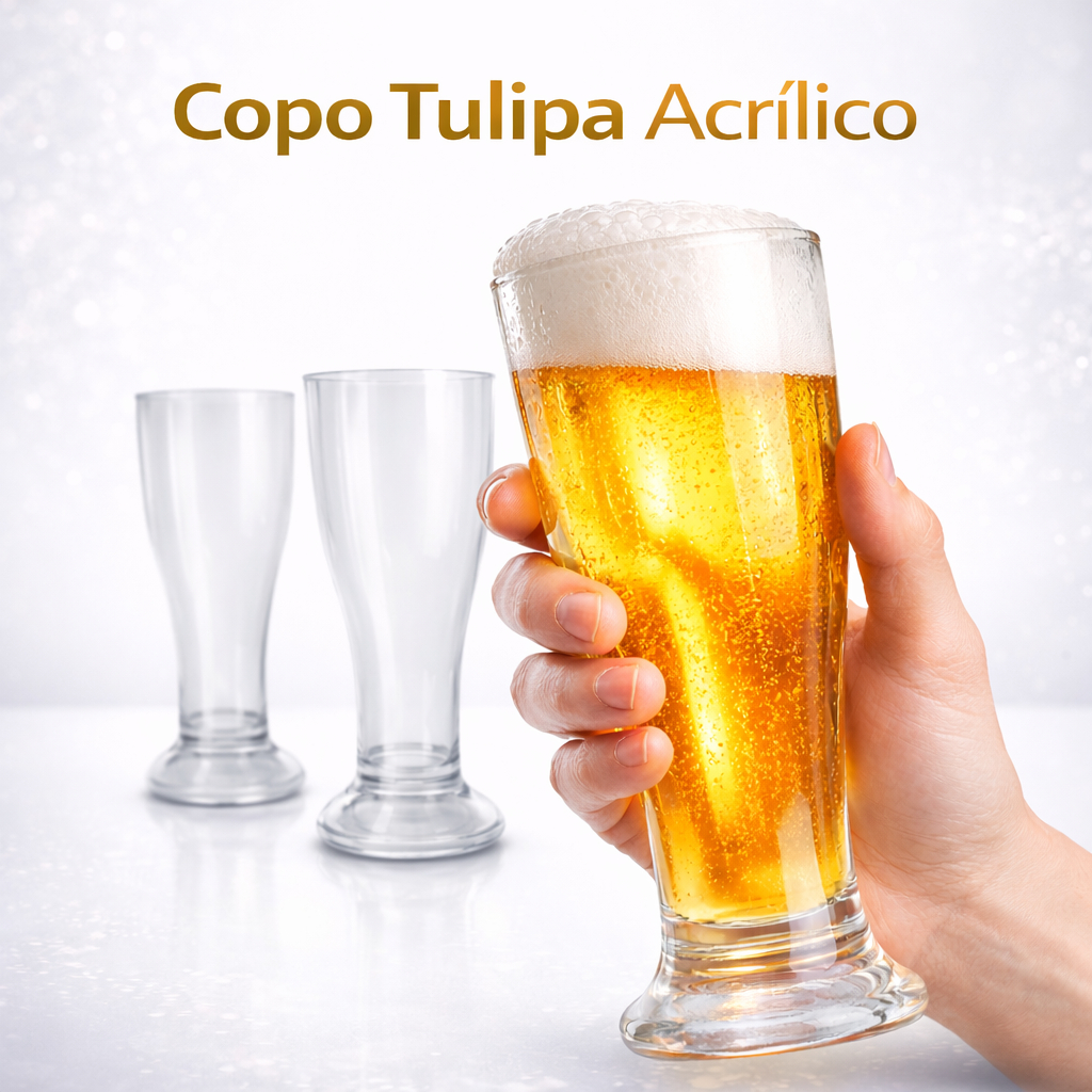 Kit com 10 Copo Tulipa Acrílico 250 ml para Bebidas Cerveja Chopp