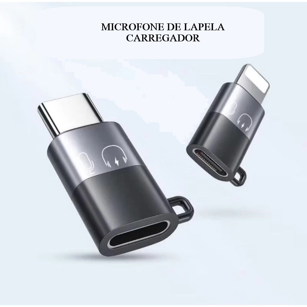 Adaptador USB-C para iPhone | Conversor Tipo-C para Lightning Reversível Microfone De Lapela