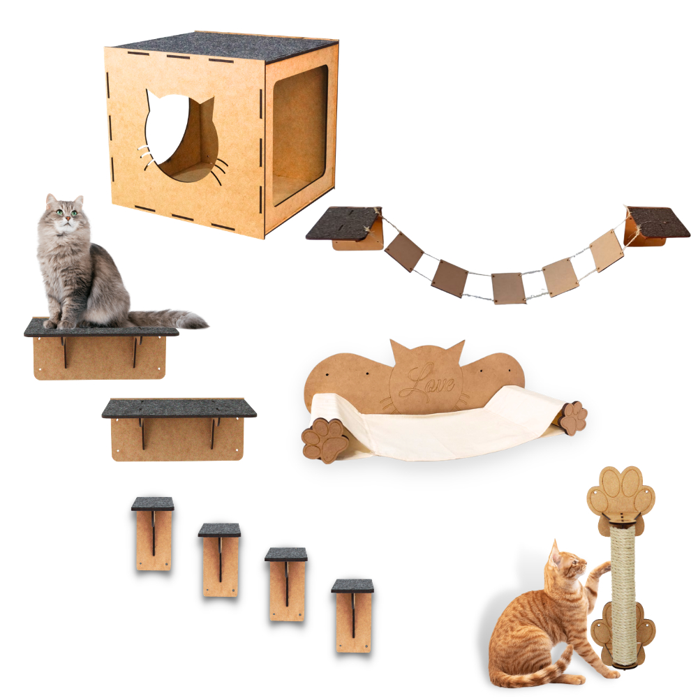 Playground para Gatos 10 Peças Parquinho Suspenso Rede Degrau Nicho Envio Rápido Playground 10 peças