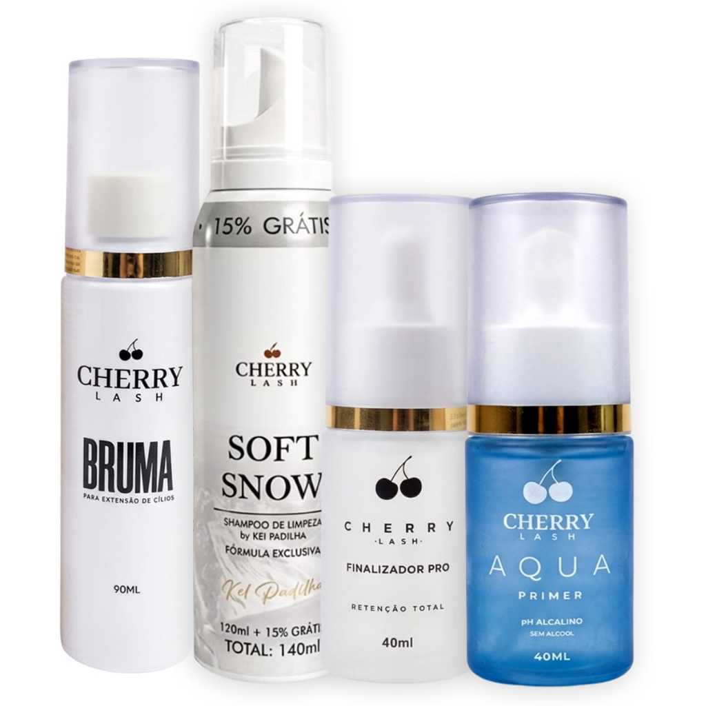 Kit Cherry Lash com Aqua Primer Finalizador Soft Snow Bruma