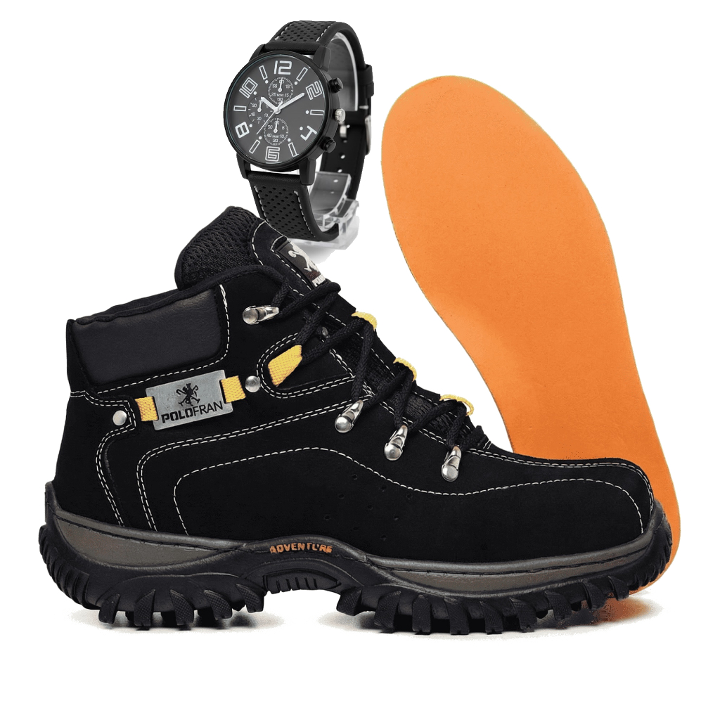 Kit Bota Adventure Botina Polo Fran Masculina Palmilha Laranja + Relógio